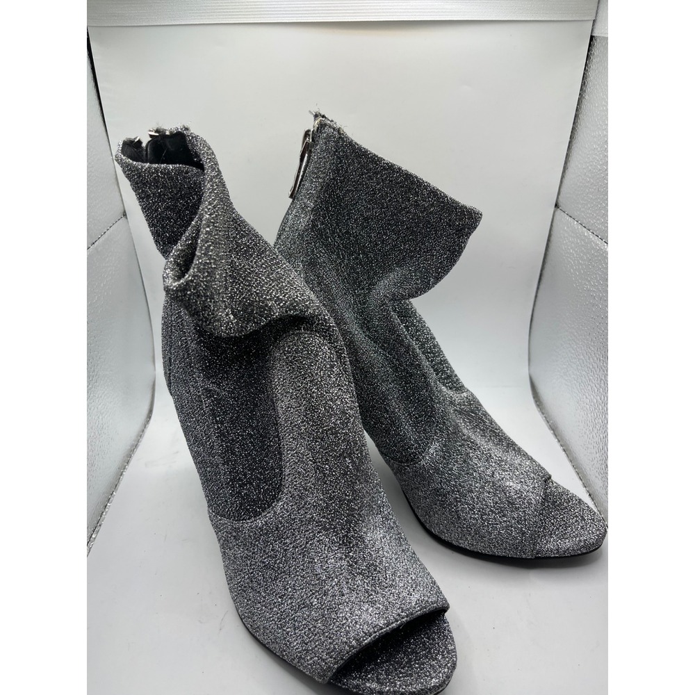 Guess Silver Glitter Peep Toe Ankle‎ Booties Women's Size 8M Heel Zipper